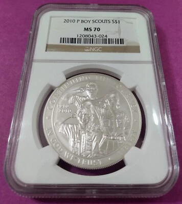 2010 P BOY SCOUTS OF AMERICA SILVER DOLLAR COMMEMORATIVE - NGC MS 70 - Image 1 of 4