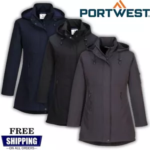 Portwest Women's Softshell Jacket Waterproof Windproof Long Fleece Hooded Coat - Picture 1 of 14