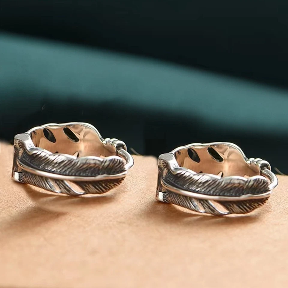 Pendientes de aro de plumas plateadas punk retro rock joyería acero quirúrgico para hombre y mujer Foto 1 de 3