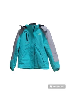 Wulful Jacket Girls Size 10-12 Teal Black Ski Full Zip Removable Hood - Picture 1 of 15