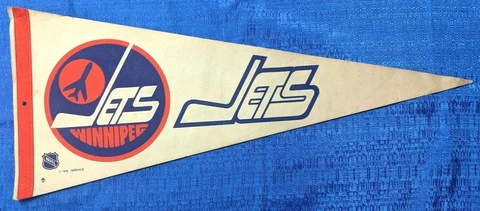 NHL WINNIPEG JETS VINTAGE PENNANT 12 X 30 USED W/PIN HOLES Cover