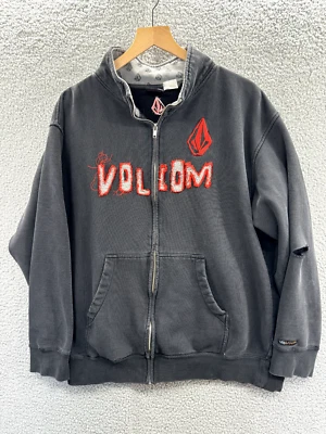 Vintage Volcom Stone Sweatshirt Mens Medium Black Red Zip Up Mock Neck - Image 1 of 4