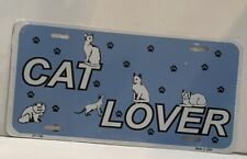 CAT LOVER LICENSE PLATE Blue Background. CAT LOVER WITH CATS & PAW PRINTS.