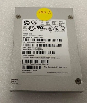 HP 767896-002 800GB MLC SAS 2.5" LO800FEHDC Solid State Drive 100% Health - Image 1 of 2