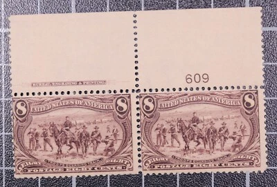 Scott 289 - 8 Cents Trans-Mississippi - OG MH - Imprint Plate # Pair SCV - $350 - Image 1 of 2