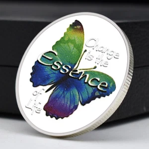 Change Is The Essence of Life Silver Plated Coin Butterfly Commemorative Medal - Picture 1 of 12