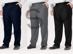 MEN BOYS GENEROUS FIT TROUSER HALF ELASTICATED WAIST  SCHOOL WORK OFFICE TROUSER - Picture 1 of 14