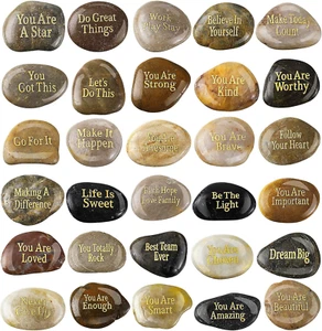 30 Pcs Inspirational Stones Different Words Encouragement Engraved Rocks Bulk Ga - Picture 1 of 12