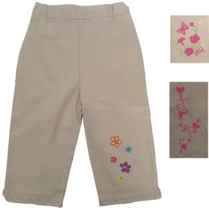 New Nordstrom Kids Girls Size 4 5/6 & 6X Embroidered Beige 100% Cotton Pants - Picture 1 of 7