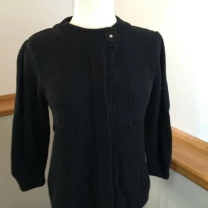 TOPSHOP Full Snap 3/4 Sleeve Black Chunky Knit Cardigan Sweater Women's Size 14 - Picture 1 of 10