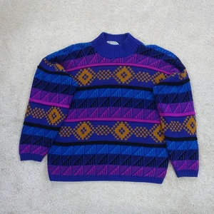 Croquet Club Pullover Damen kleines geometrisches Muster lila 80er Made USA Vintage - Bild 1 von 8