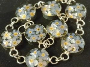 Flower Forget Me Nots Silver Bracelet by Shrieking Violet - Picture 1 of 8