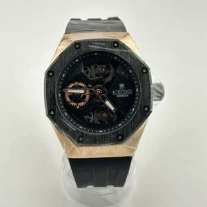 #18 IceTime Nemesis 45mm Men's Rose Gold Steel Watch 0.10ct Diamonds Black Dial - Picture 1 of 4