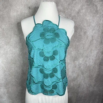 Camiseta sin mangas Corey Lynn Calter x Anthropologie con ojales bordados florales en verde azulado talla XS Foto 1 de 4