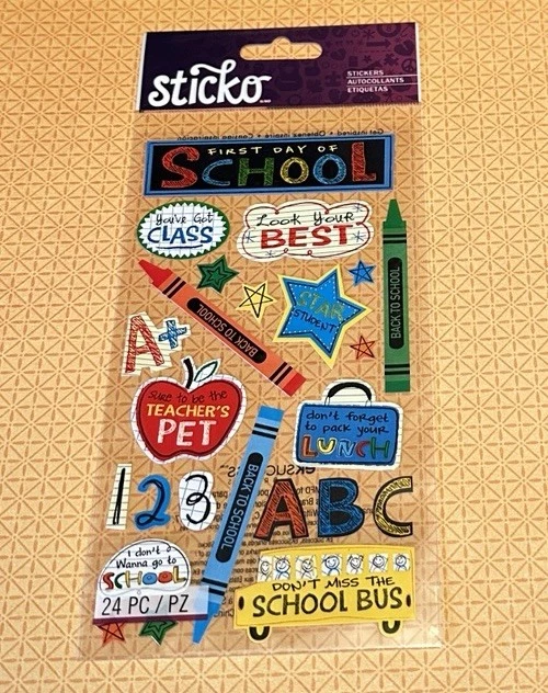 Sticko PRIMER DÍA DE CLASES Pegatinas Planas Escuela Primaria 24 Piezas Crayón Autobús Foto 1 de 1