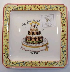 "Plato de cupcakes de pastel de cumpleaños italiano hecho en Italia 6,75 X 6,75"" cuadrado" - Imagen 1 de 3