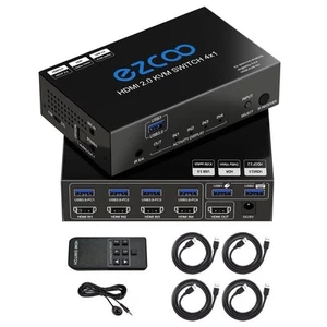 Rovavezco USB3.0 HDMI KVM Switch 4 Port 4 In 1 Out 4K 60Hz 4 In 4 Out SPDIF 5.1 - Bild 1 von 9