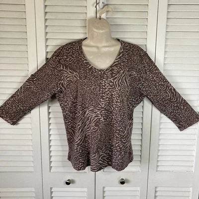 Fresh Produce Taupe Animal Print 100% Cotton Jersey Knit Top XXL - Image 1 of 4