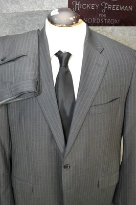 Hickey Freeman Suit Mens 44R Gray Pinstripe 2 Button Wool Nordstrom USA - 38x30 - Image 1 of 4