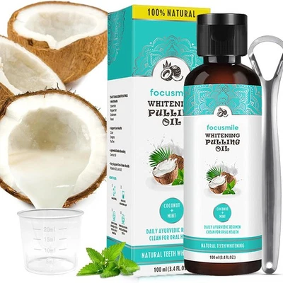 FOCUSMILE Coconut Oil Pulling 100ml w/ Peppermint for Teeth Gums Fresh Breath Oral Health