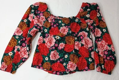 Blusa Camisa Boho Campesina Antigua Azul Marino Niñas Talla 8 Floral Ojo de Cerradura Nueva Sin Etiquetas  Foto 1 de 4