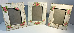 Vintage Set of 3 Light Resin PINK Rose & WHITE Dove Photo Frames Fits 4x6 Photos - Picture 1 of 15
