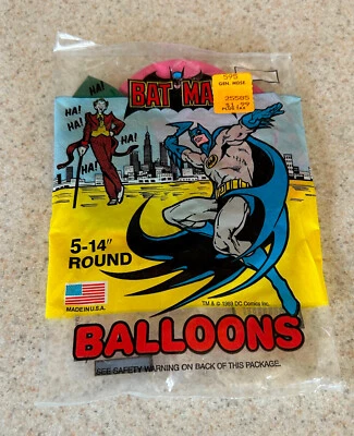 Paquete de 5 globos redondos Batman de 14" (1989 DC Comics) -- sellados de colección Foto 1 de 2