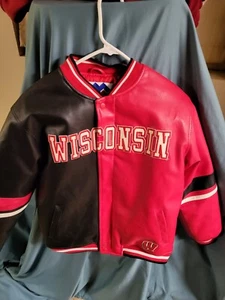 MightyMac Sports Wisconsin Badgers Poly Vinyl Jacket Black Red Youth XL 20 - Picture 1 of 5
