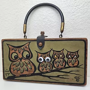 Vintage Enid Collins Wise Guys Wooden Box Bag Purse 1960s Owls Mirror Atomic MCM - Picture 1 of 16