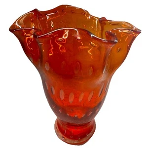 KREISS Hand Blown Orange Red Glass Vase Handkerchief Mid Century Modern Japan !! - Picture 1 of 16