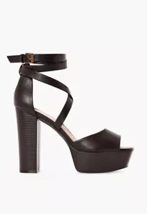 Roselinda by JUSTFAB Black faux leather strappy 5.25" platform sandals, SZ 8 - Picture 1 of 5