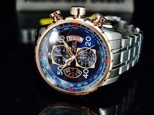 Reloj SS cronógrafo Invicta para hombre 48 mm esfera azul enchapado en oro rosa 18K - Imagen 1 de 13
