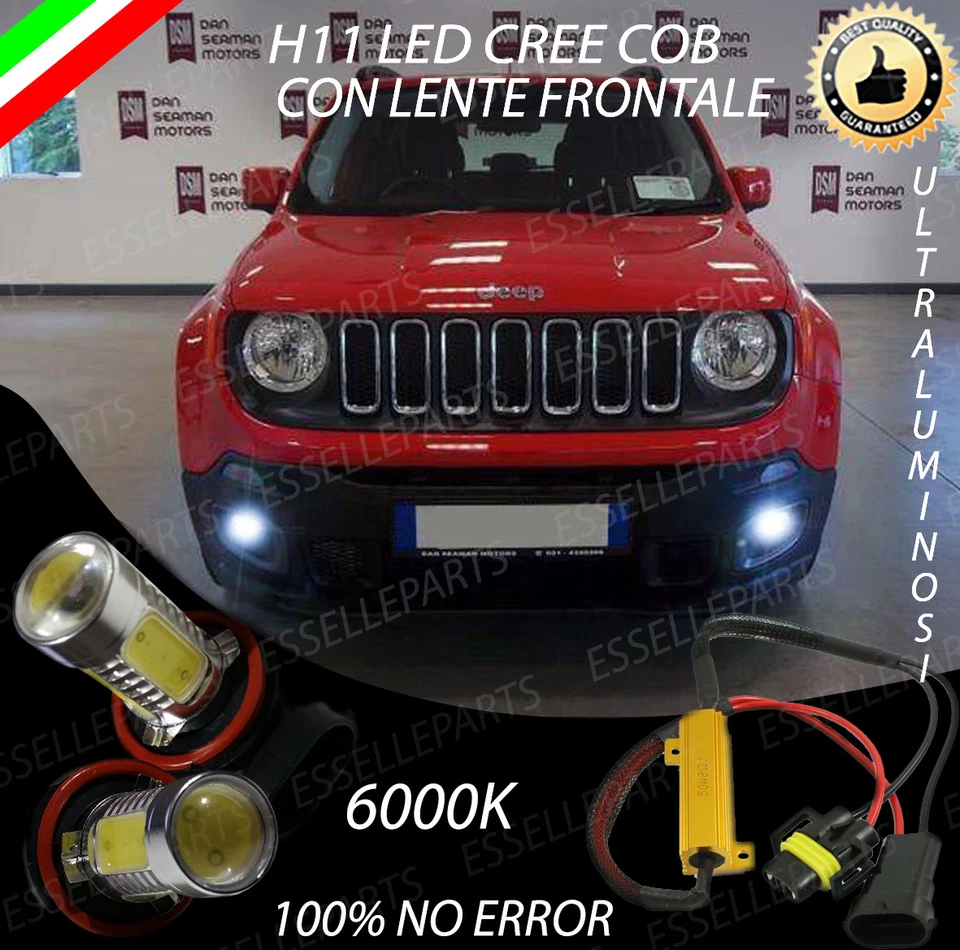 ELT COPPIA LAMPADE FENDINEBBIA H11 LED CREE COB CANBUS PER JEEP RENEGADE 6000K