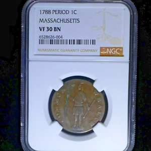 1788 Massachusetts with Period Colonial Copper Cent NGC VF30 BN - Picture 1 of 4