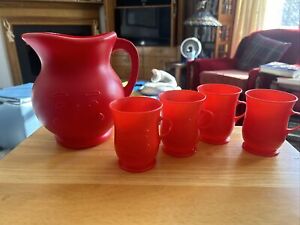 Kool-Aid plastic 2 quart Pitcher and 4 cups Red New In Box.