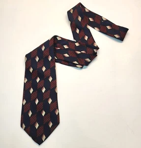 Corbata Cuello Cuadrado Embassy 57" Azul Marino, Rojo y Dorado Geométrica 100% Seda Hecha en EE. UU. - Imagen 1 de 6