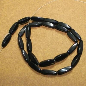 Oval Twisy Glass Beads For Craft Jewelry Making Black 17x4mm 5 Strings - Picture 1 of 2