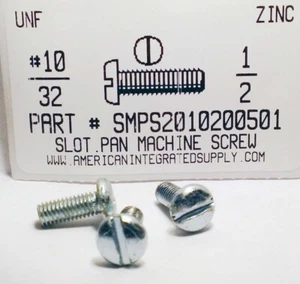 #10-32x1/2 Pan Head Slotted Machine Screws Steel Zinc Plated (100) - Picture 1 of 1