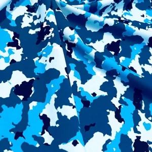 Blue Military Camouflage Print Stretch Fabric 60"wide Sportwear Spandex By Yard - Picture 1 of 6