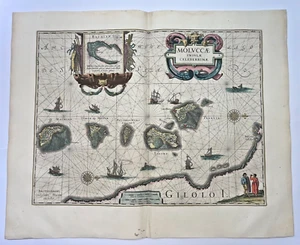 SPICE ISLANDS MOLUCAS 1642 WILLEM BLAEU MAPA ANTIGUO GRANDE SIGLO XVII - Imagen 1 de 10