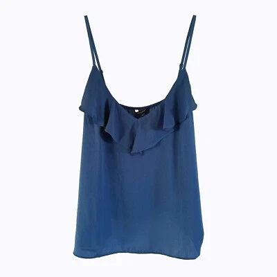 Banana Republic Deep Pacific Blue Cami XL Ruffle V-Neck Y2K Boho Coquette Fairy - Image 1 of 4