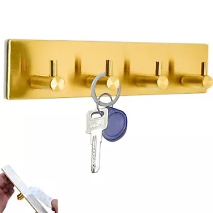 Key Holder for Wall 304 Stainless Steel 4 Hooks Adhesive Key Hanger Gold - Picture 1 of 7