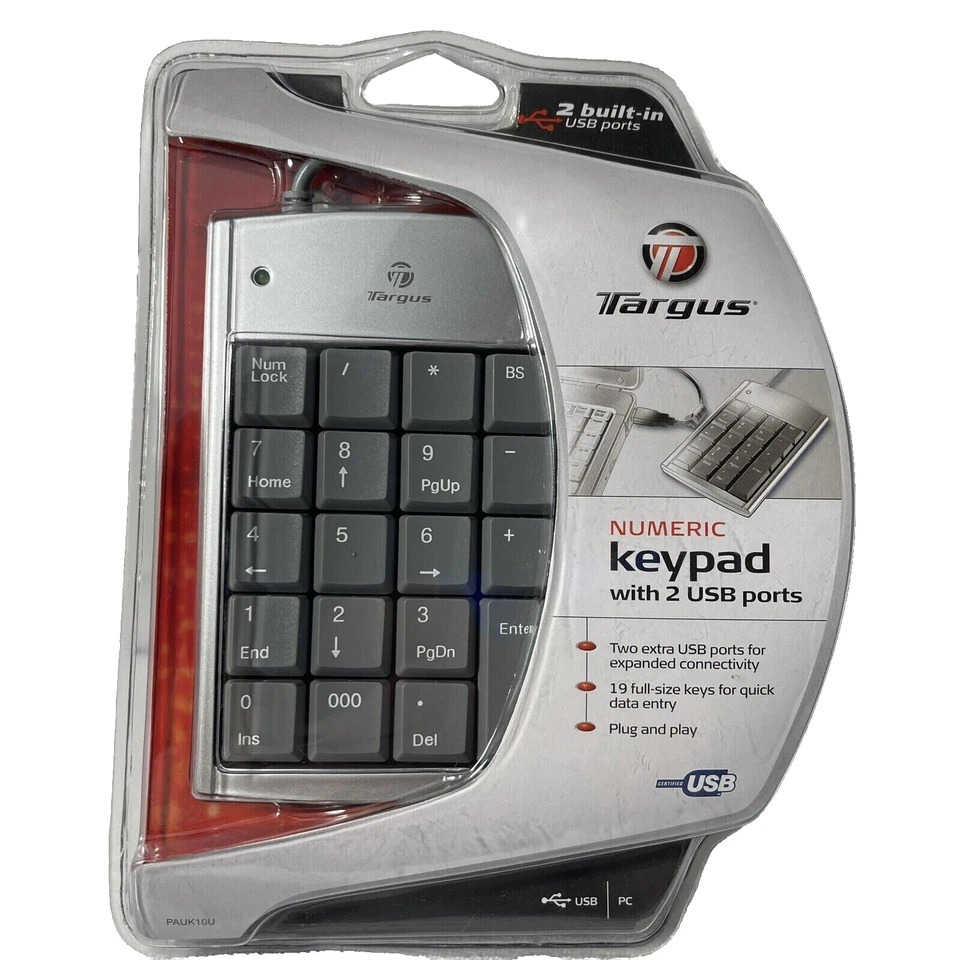 Targus Numeric Keypad w/2 USB ports 19 Full Size Keys Data Entry Windows PC New - Image 1 of 1