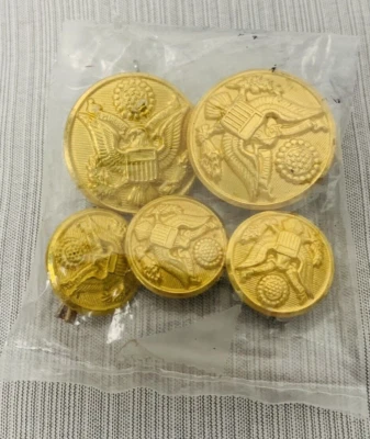 Gold Tone Circle US Military Shield and Crown Buttons Lot of 5 - Image 1 of 2