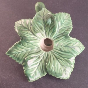 Ceramic Green Bud Flower Vase Single Stem Leaves Veins Candle Topper Vintage 7" - Picture 1 of 9