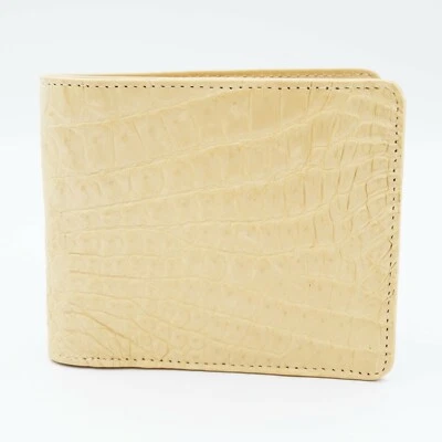 New Beige Genuine Croc Leather Belly Skin Mens Bi-fold Wallet. - Image 1 of 4