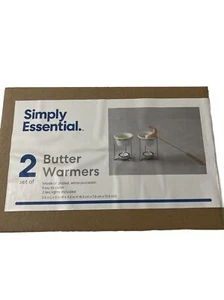Juego de 2 nuevos calentadores de mantequilla de cerámica blanca Simply Essential con soporte de luz verde azulada - Imagen 1 de 8