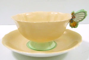 Antique Paragon Peach and Green Butterfly Handle Teacup and Saucer 1940s - Picture 1 of 12