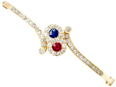 Antique Ruby and Sapphire,1.50 Ct Diamond, Yellow Gold Bangle  - Image 1 of 4
