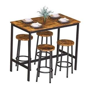 Bar Table Set, Kitchen Pub Table with 4 Stools, 5 Pieces Dining Table Set, - Picture 1 of 8